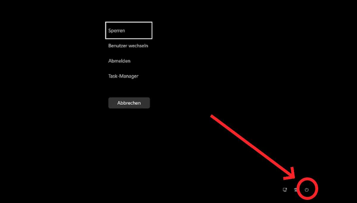 Den Power Button mit gedrückt gehaltener Strg-Taste anklicken, um die Notfall-Neustart-Funktion von Windows 10/11 zu aktivieren