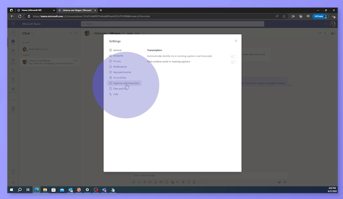 Microsoft Teams profanity settings