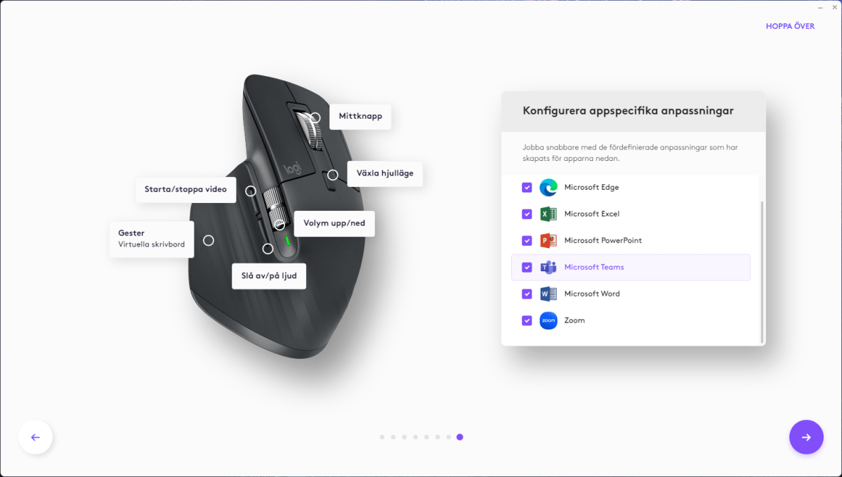 Logitech MX Keys S Combo Options+ musinställningar