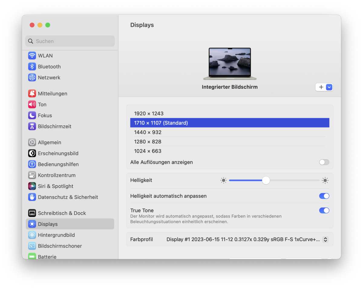Standardauflösung Macbook Air 15 einstellen