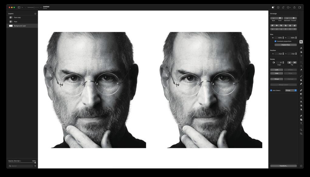 Editando una foto de Steve Jobs en Pixelmator Pro