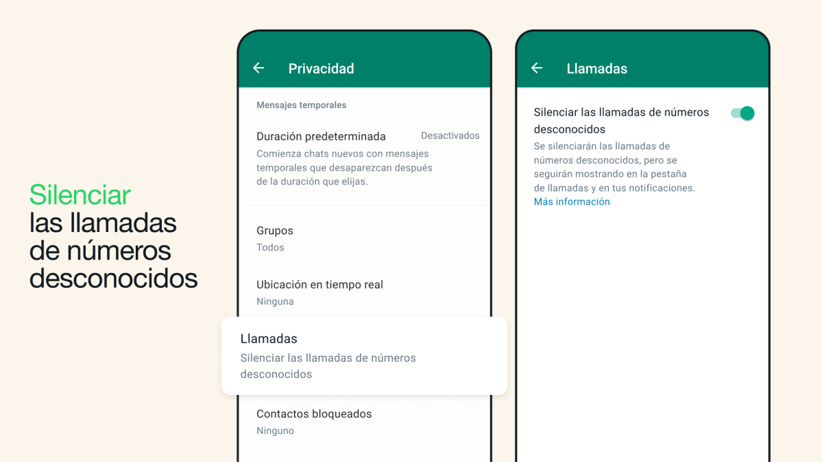 WhatsApp privacidad silenciar llamadas