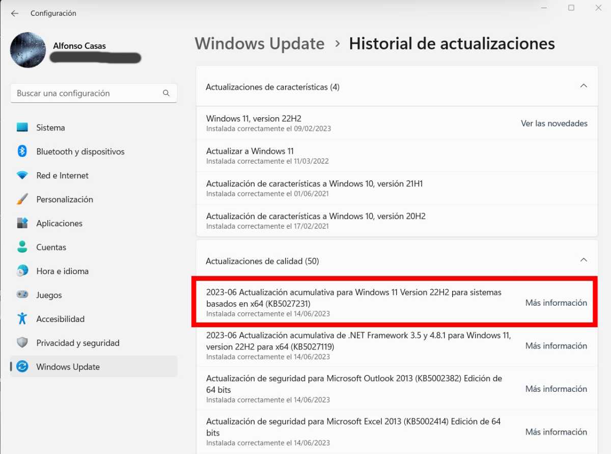 Windows 11 actualización 22H2 KB5027231