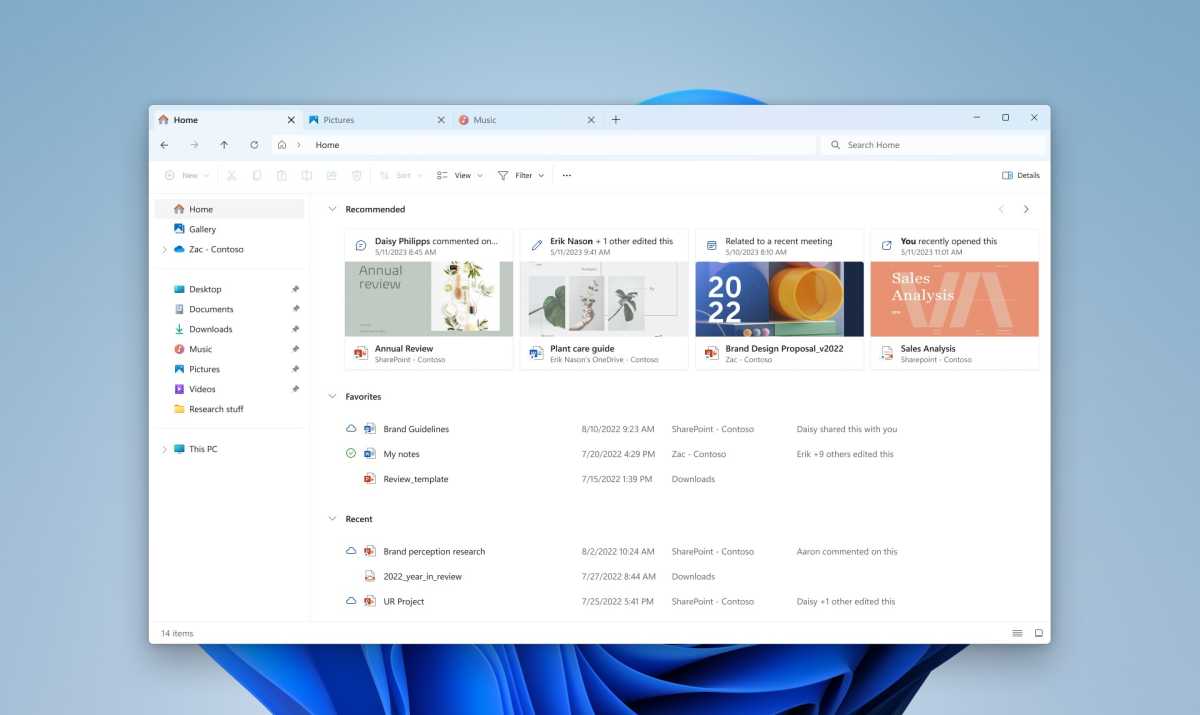 Windows 11 updated File Explorer Carousel