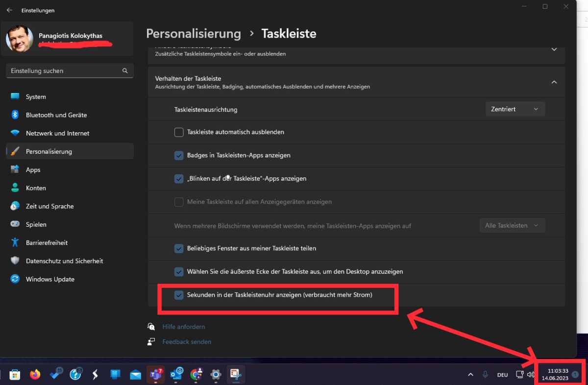 Windows 11 Uhr erhält Sekundenanzeige