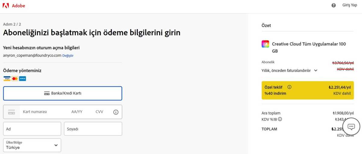 Adobe Creative Cloud sign up Turkey