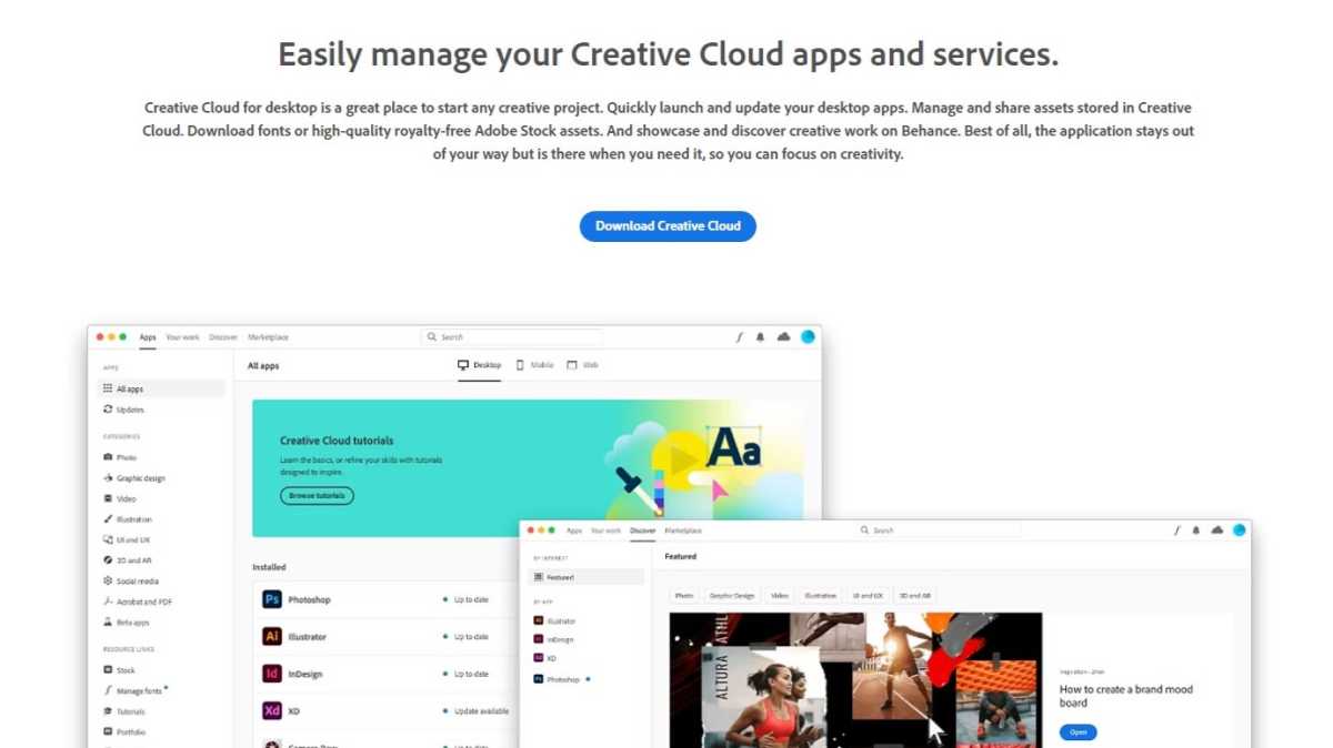 Adobe Creative Cloud app download page