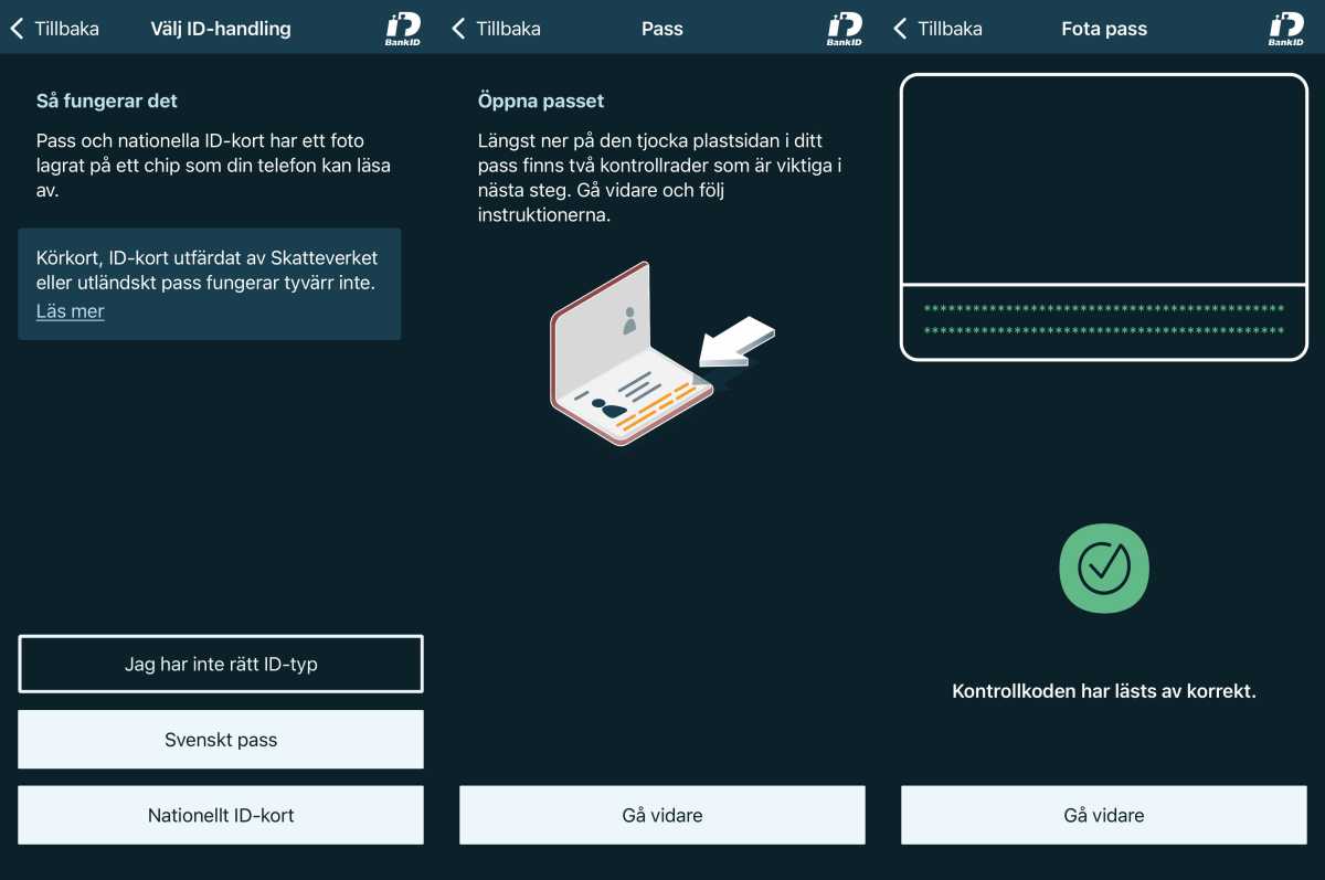 Skärmdumpar från appen bank-id.