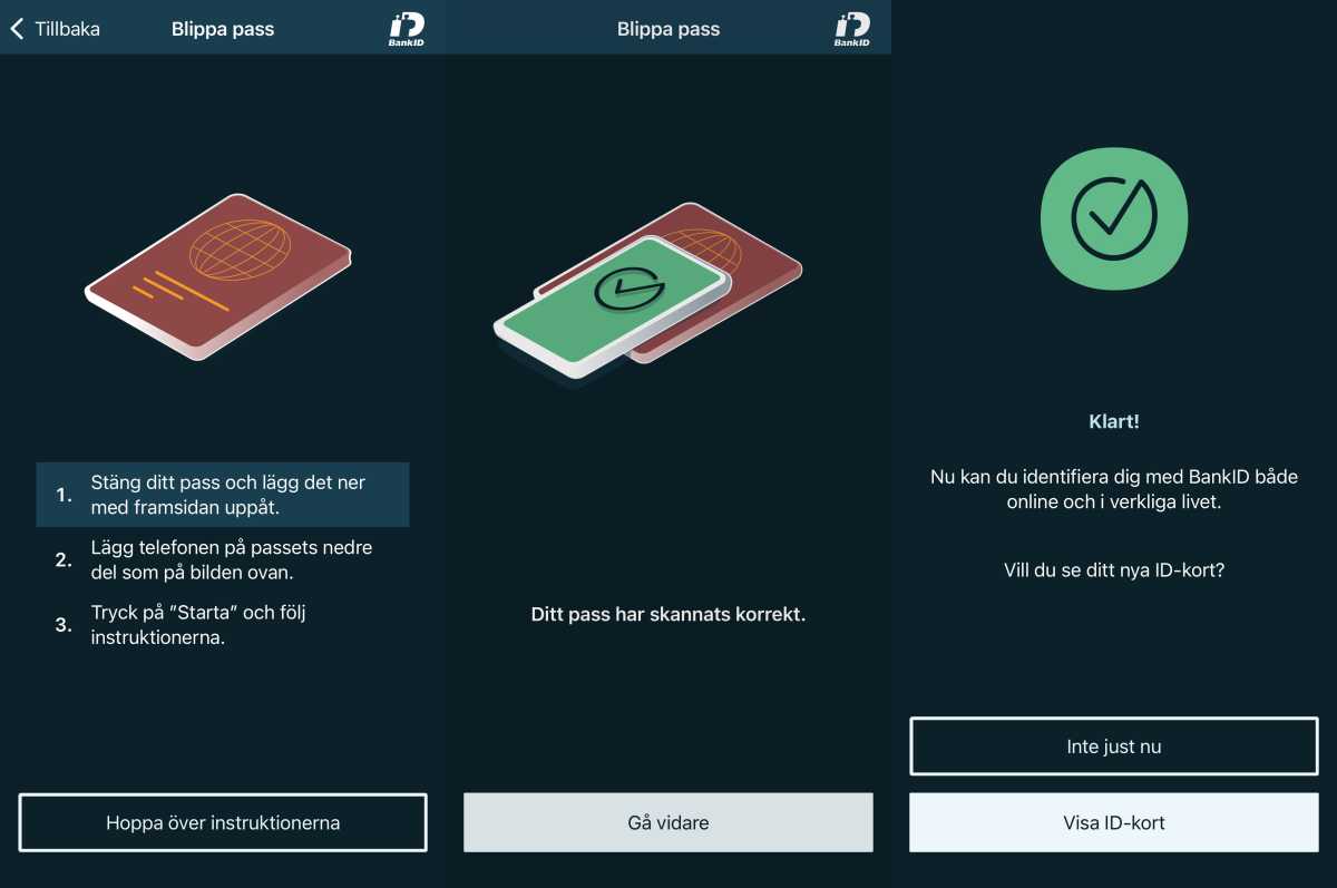 Skärmdumpar från appen bank-id.