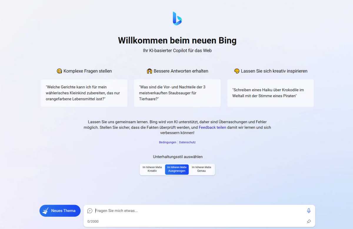 Der Chat-Bot in Bing arbeitet zwar schon mit Chat-GPT Version 4, doch überzeugen manche Antworten beim Original von Open AI mit Chat-GPT 3.5 eher. Allerdings bietet Bing meist Links zu seiner Antwort.