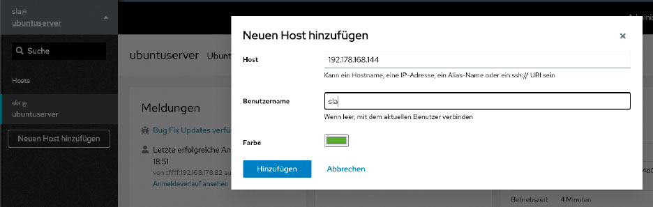 Von einem System aus können Sie mehrere Server unter einer Oberfläche verwalten. Voraussetzung ist lediglich eine funktionierende Installation von Cockpit auf dem Zielsystem.