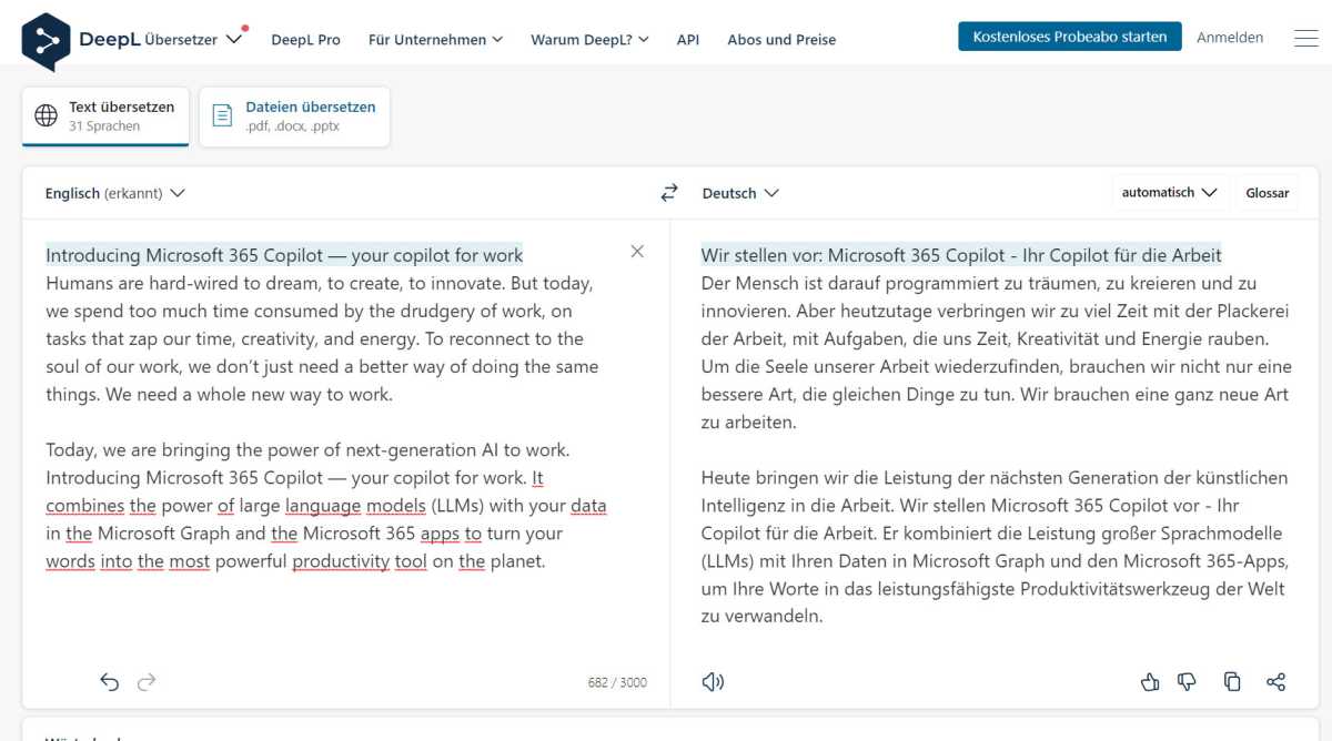 Das Übersetzungstool Deepl Translate hat sich schon lange vor Chat-GPT vielfach bewährt. Dank der KI-Methode Deep Learning liefert es bessere Ergebnisse als beispielsweise Google Translate.