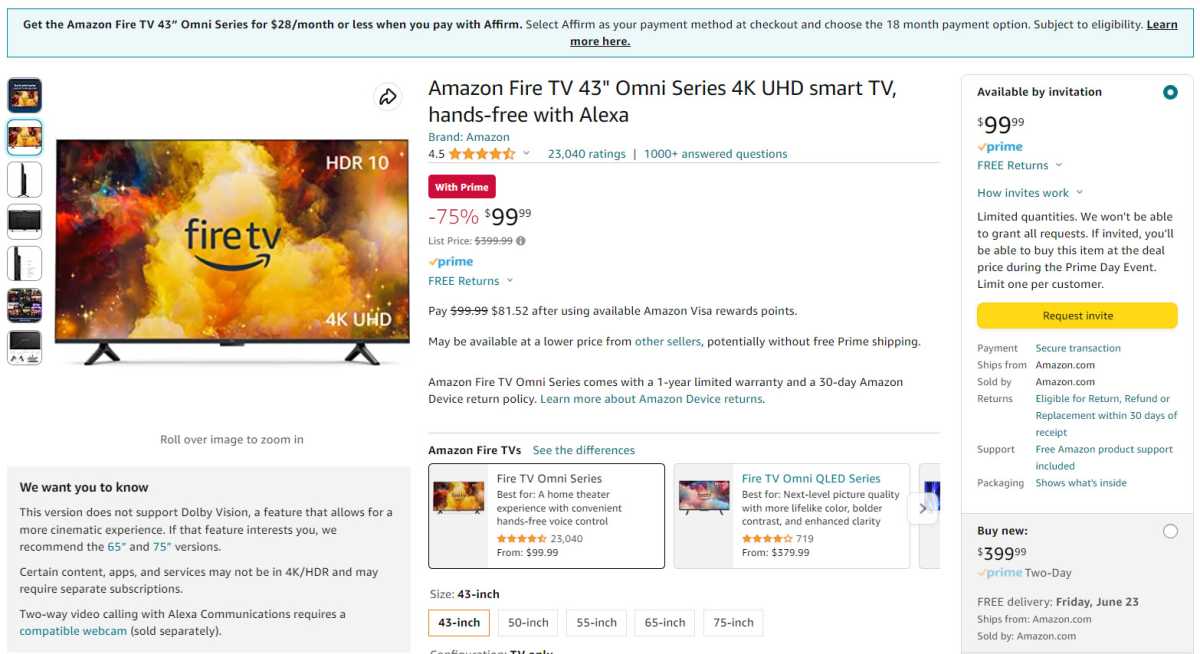 Amazon prime fire TV deal