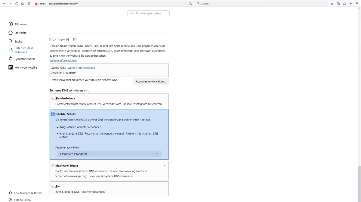 Firefox 114 - Einstellungen für DoH