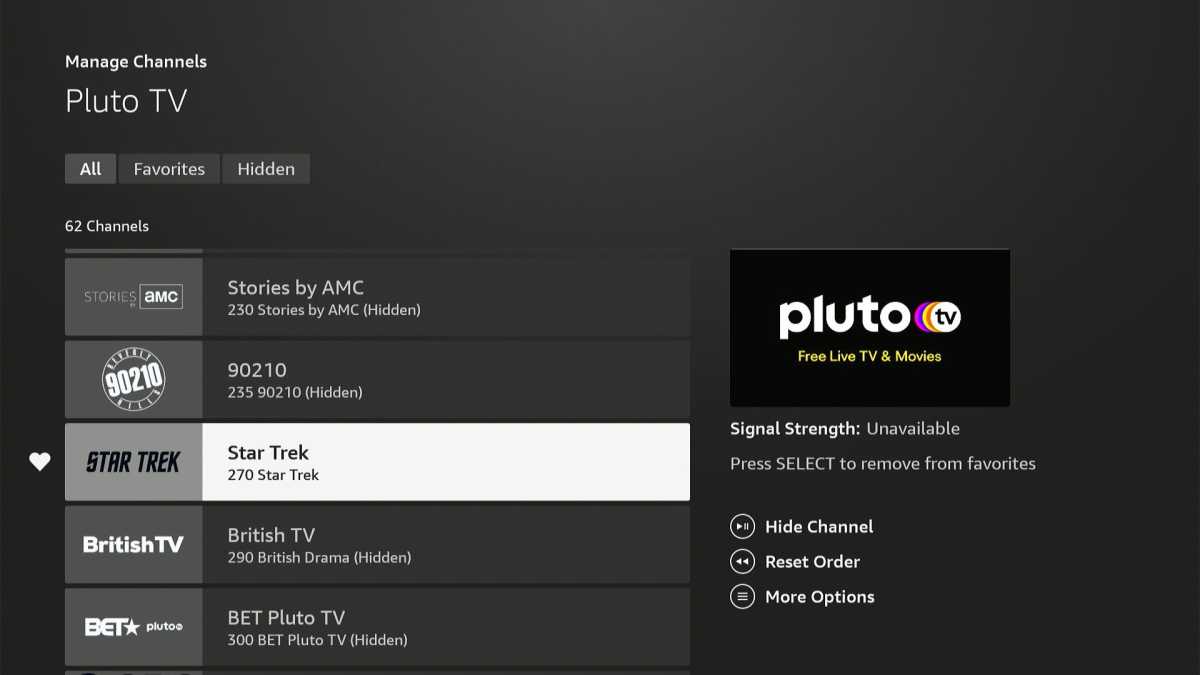 Fire TV Guide: marcar un canal como favorito