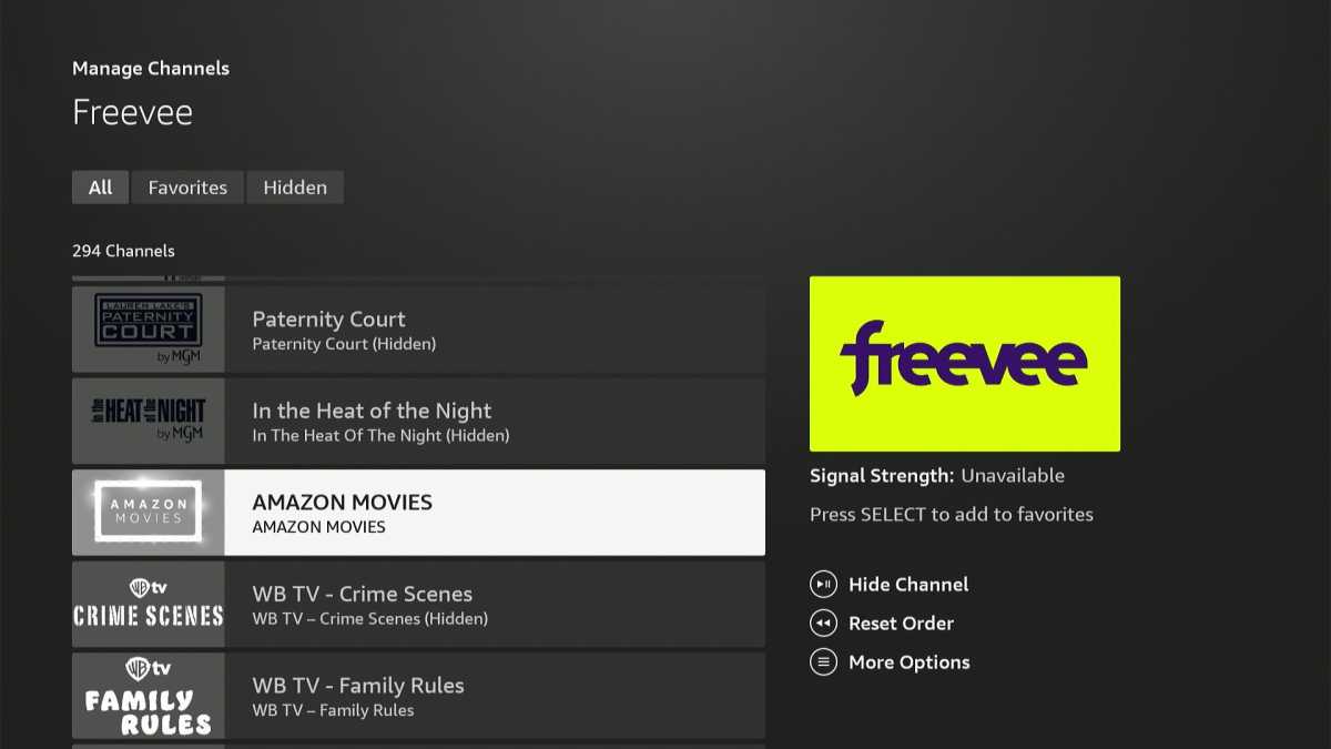 Fire TV guide: Hide channels menu