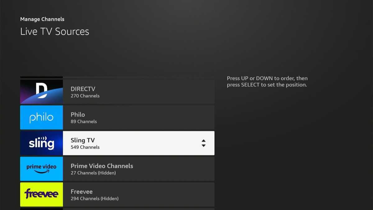 Fire TV guide: Reordering channel sources