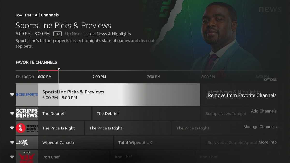Fire TV guide: Removing a favorite from the guide