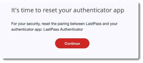 Authenticator reset prompt