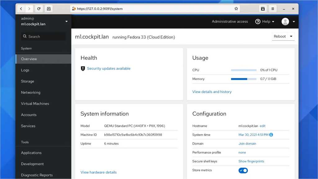 Image: Cockpit: Server per Browser Ã¼berwachen und steuern