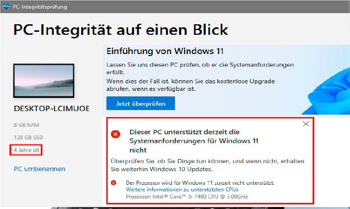 Wertlose Hardware nach kurzer Laufzeit, weil der Prozessor den Systemanforderungen von Windows 11 nicht genügt? Keineswegs, das Upgrade gelingt trotzdem.