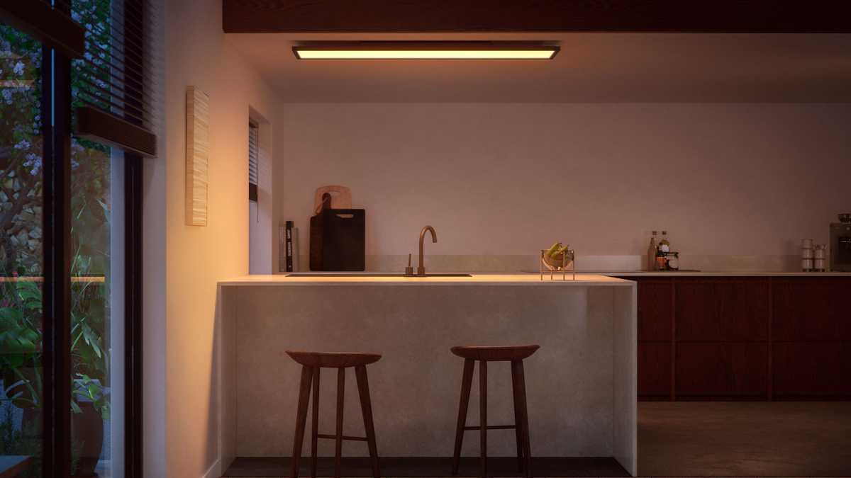 Philips Hue Aurelle panel light on a kitchen ceiling