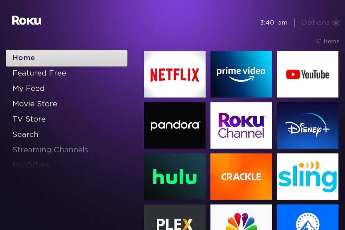 Pantalla de inicio de Roku