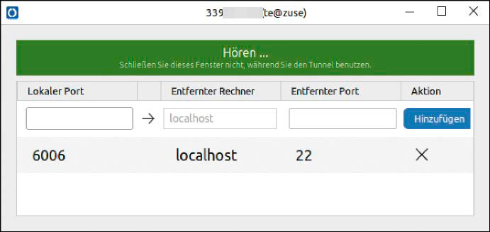 Zugriff auf Serverdienste: Statt oder neben einer Desktopsitzung lässt sich auch SSH nutzen. Dafür muss man auf PC B eine Portumleitung beispielsweise von „6006“ auf „22“ einrichten.