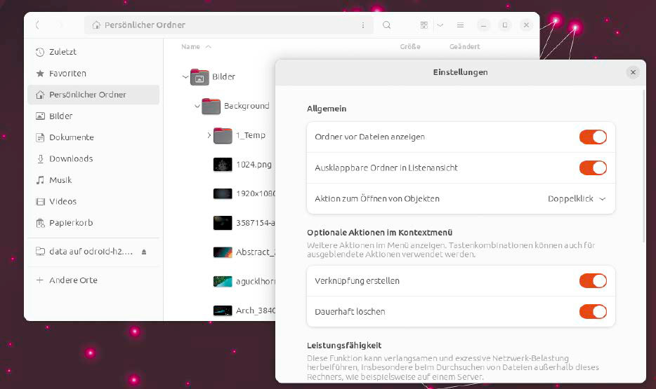Hauptedition mit Gnome: Die Neuerungen sind marginal – hier der Dateimanager Nautilus mit ausklappbaren Unterordnern.