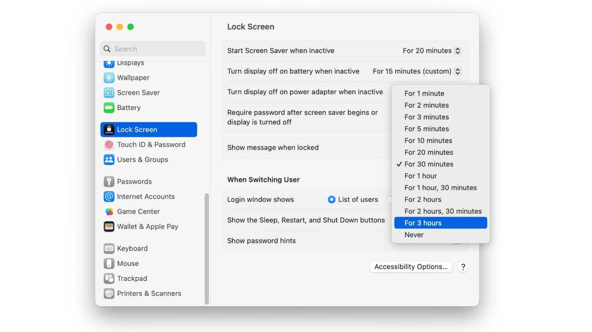 macOS Ventura Lock Screen settings