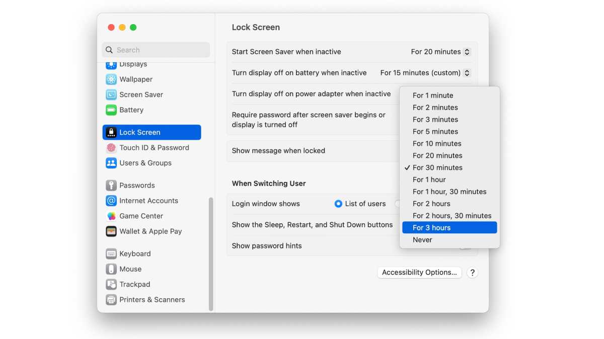 macOS Ventura Lock Screen Settings