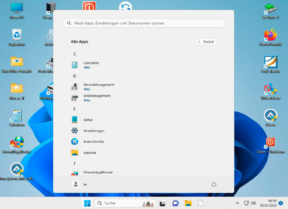 Minimales System: Nach der Behandlung mit Win Reduce ist im Startmenü unter „Alle Apps“ nicht mehr viel zu sehen. Zusätzliche Programme starten Sie bevorzugt als portable Version.