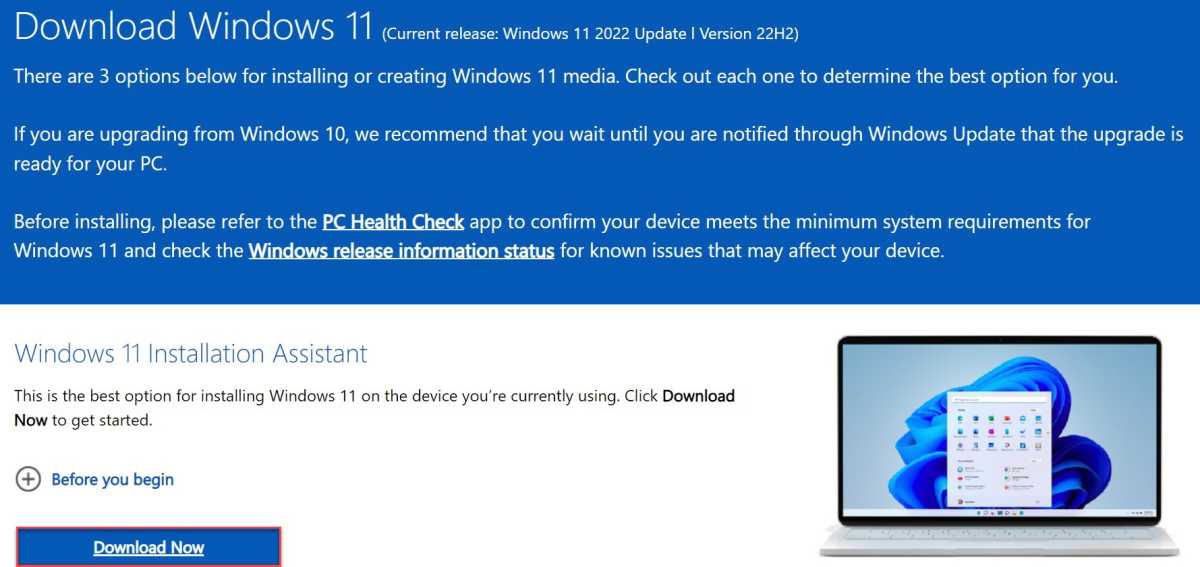 Windows 11 download page