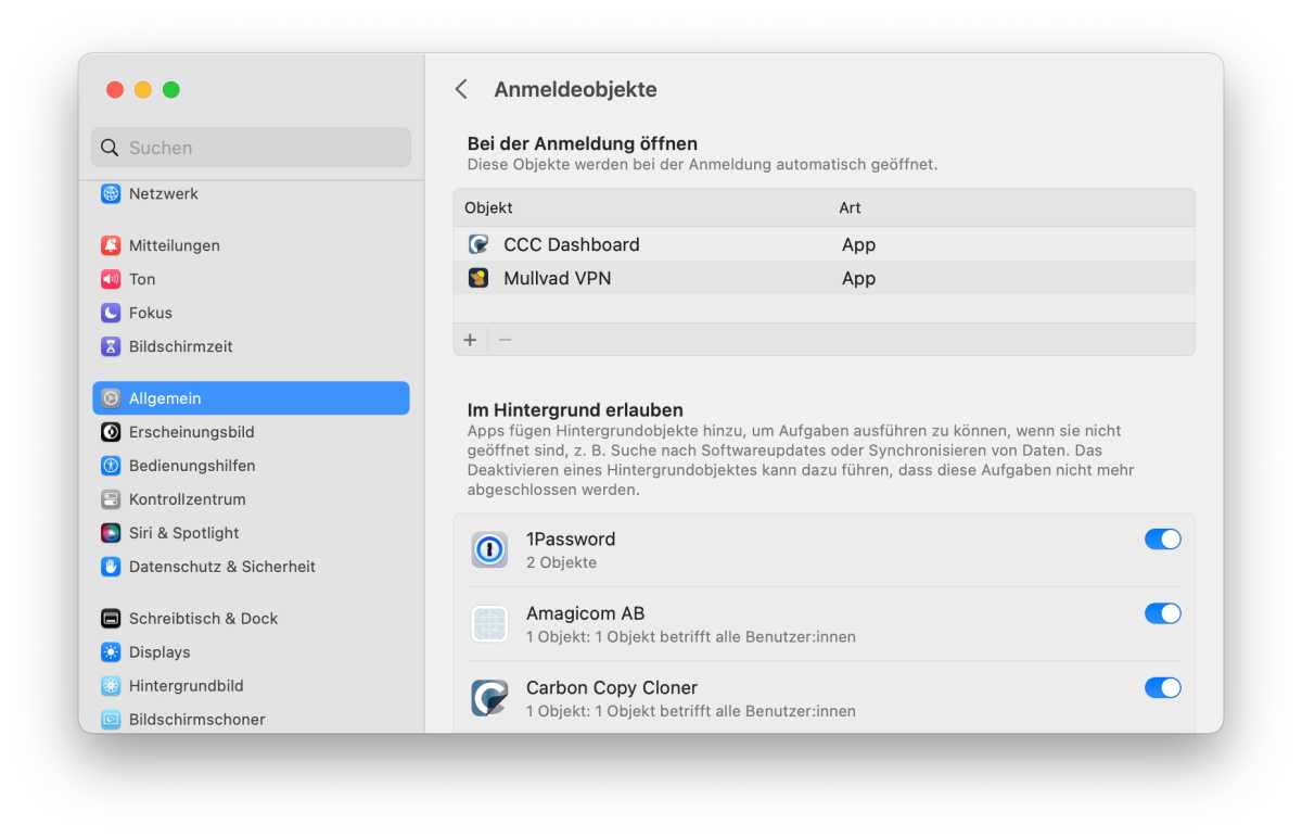 Hintergrundprozesse in den Systemeinstellungen auflisten