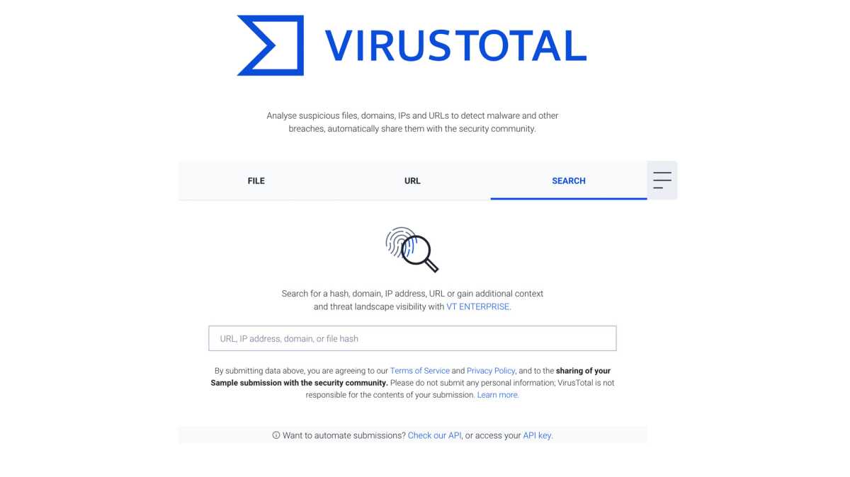 VirusTotal Benutzeroberfläche