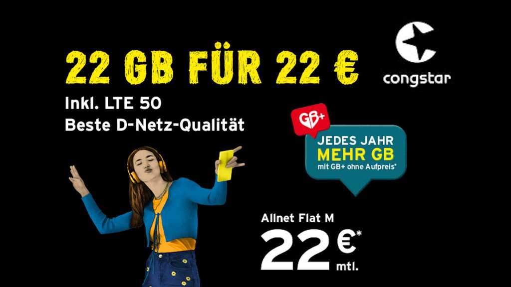 Image: 22 GB LTE fÃ¼r 22 Euro im besten D-Netz bei Congstar