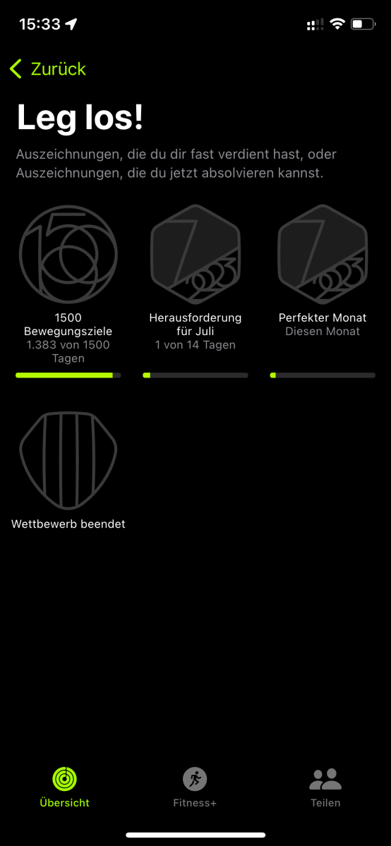 iOS 17: Progressbalken bei Auszeichnungen in der Fitness-App