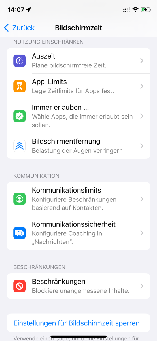 Bildschirmzeit-Einstellungen unter iOS 17