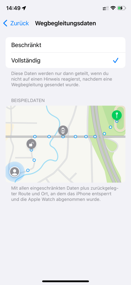 Wegbegleitung in iMessage unter iOS 17