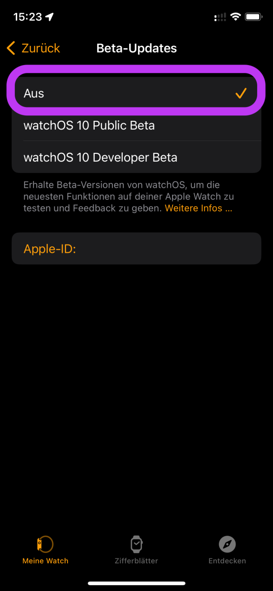 Resetujte watchOS 10 Beta