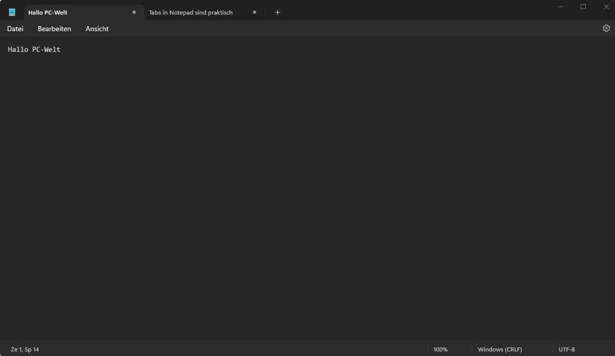 Notepad in Windows 11 besitzt Registerkarten (Tabs)