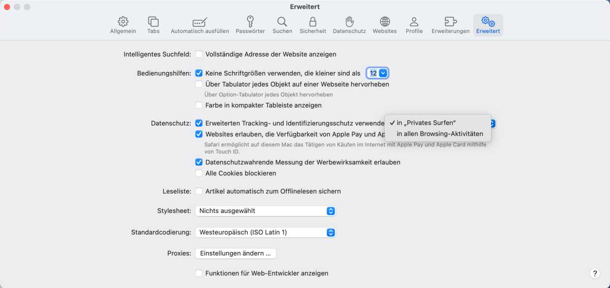 Trackingschutz in Safari 17 einstellen