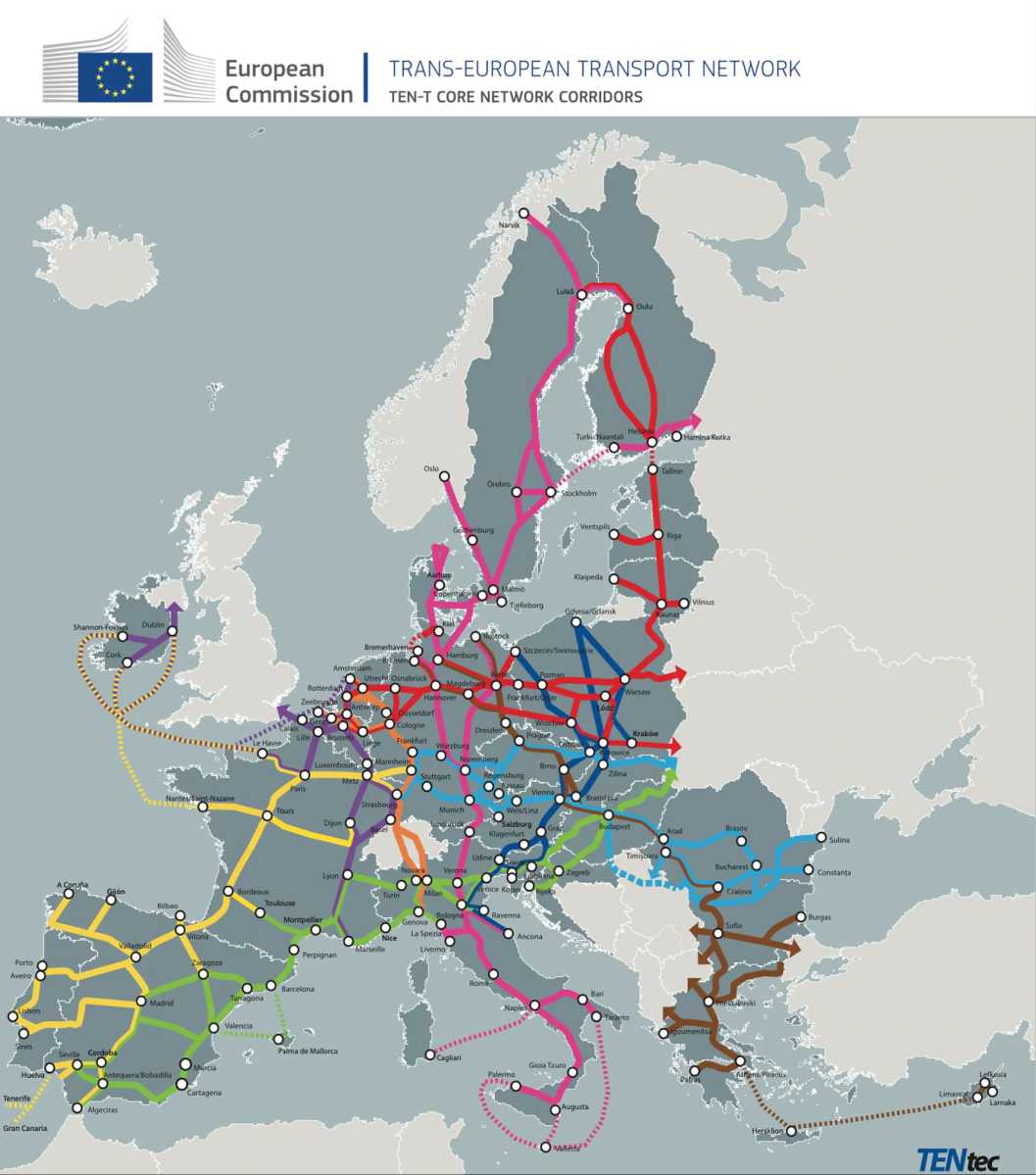 Karte von den Hauptverkehrswegen in Europa