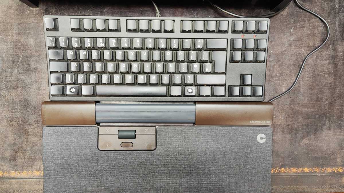 How the SliderMouse Pro sits under a keyboard