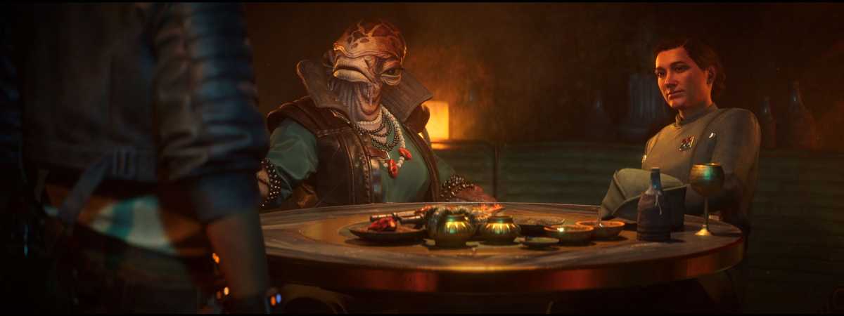Starke Zwischensequenzen, exzellente Schauspieler: Die Szene mit der Mon-Kalamari-Dame zeigt, mit welchen Budgets Ubisoft hier rangeht. Star Wars Outlaws soll offensichtlich in der Königsliga spielen.