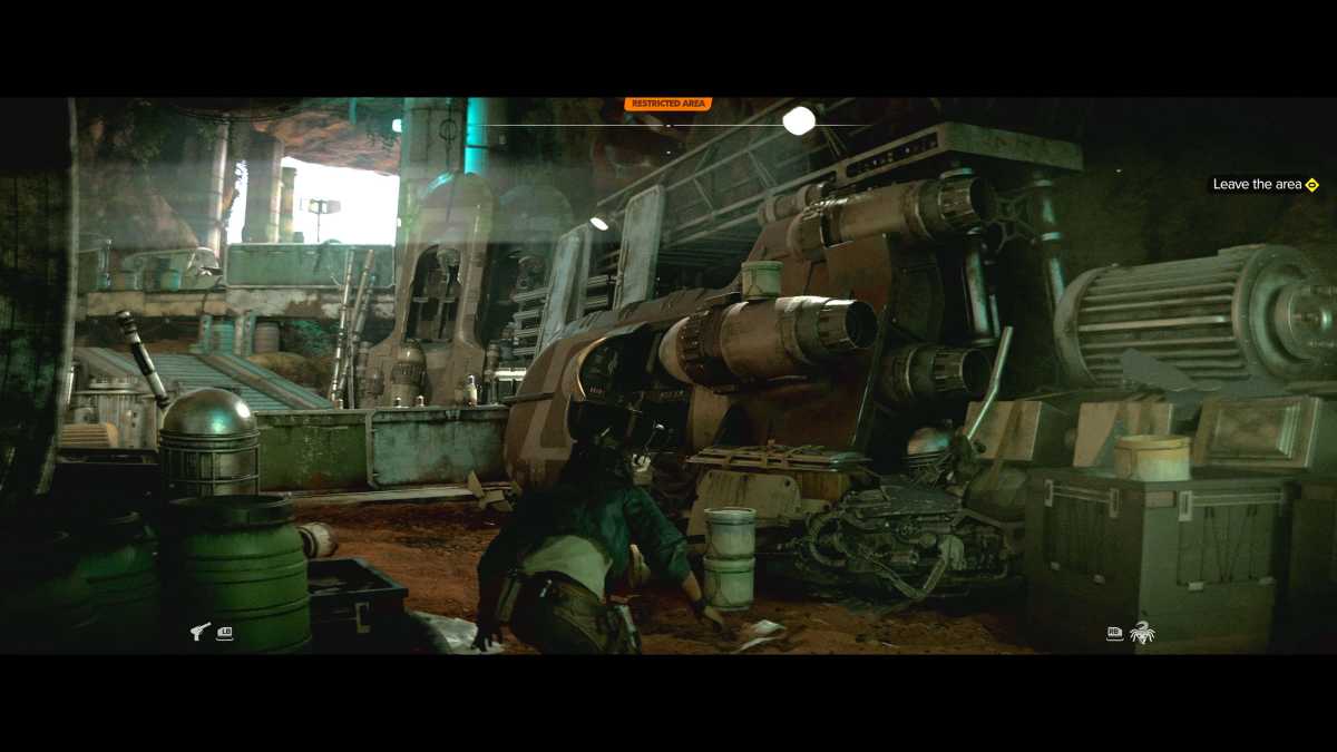 Wir sind riesige Fans all der vielen kleinen Nerd-Details: Das hier ist etwa ein Republican Police Gunship, welches das Pyke-Syndikat auf Coruscant geklaut haben muss. Oder ist das etwa auf Tashara gelandet?