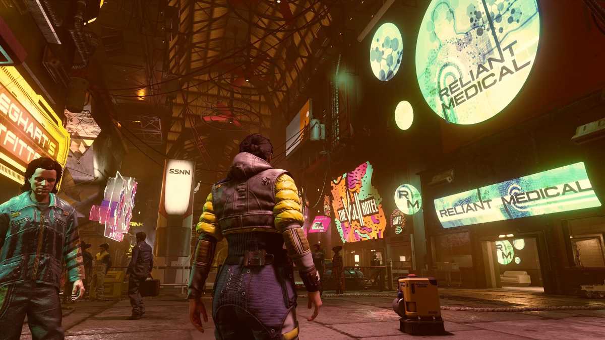 Ähnlich wie in Cyberpunk 2077 wird jedes Hardware-Teil, jede Waffe und jedes Medikament von Konzernen gefertigt, die eine Präsenz im Spiel haben und mit denen wir handeln können.