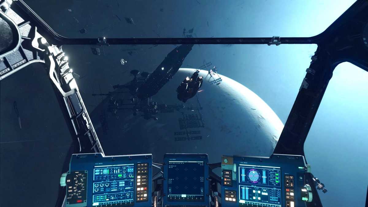 Wird Starfield gar ein Star Citizen für die breite Masse? Denn das Cockpit hat wirklich viele Anzeigen, die wichtig für uns sind, denn alles benötigt Energie – Waffensysteme, Schilde, insbesondere Sprünge in den Hyper-Raum.