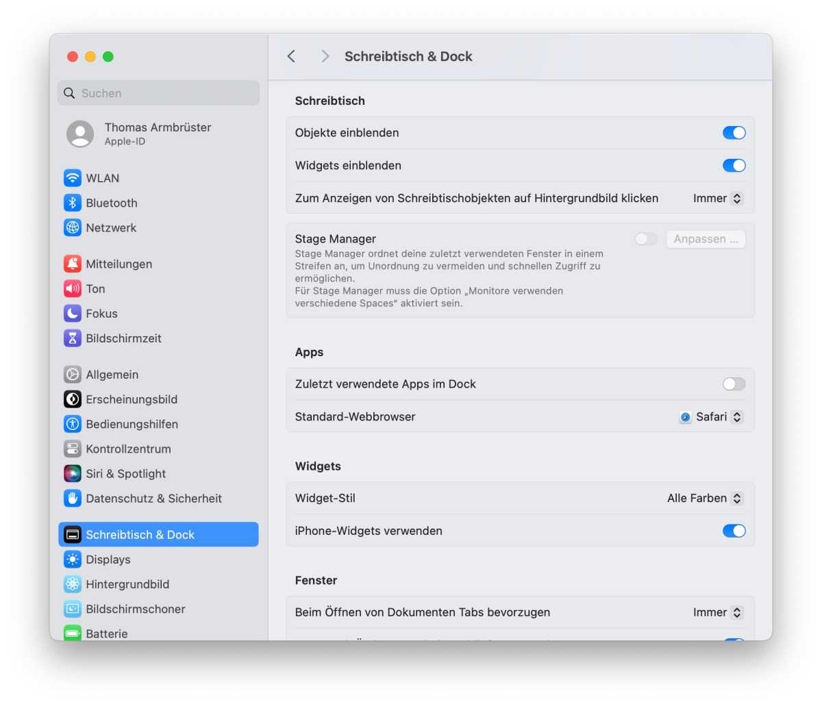 Einstellungen für den Schreibtisch in macOS Sonoma