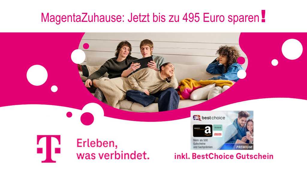 Image: Telekom Magenta-Zuhause-Tarife jetzt mit Gutschein und sattem Preisvorteil: Bis zu 495 Euro sparen